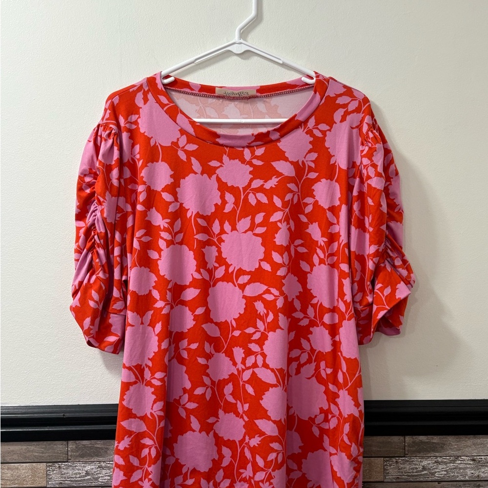 Haptics by Holly Harper Floral Orange and Pink Blouse 2X